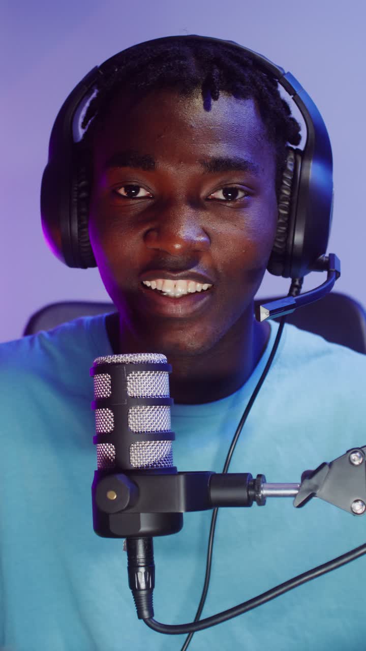 Man Recording Podcast with Microphone and Headset
