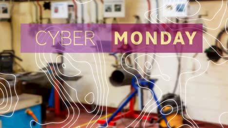 Cyber-monday-text-banner-over-topography-against-factory-in-background