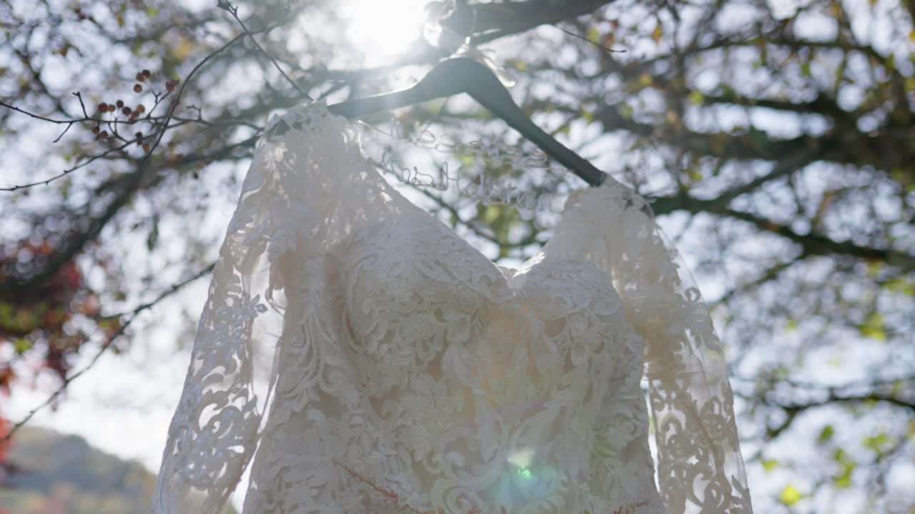나무에 매달린 웨딩 드레스  ⁇ 플레어와 함께  ⁇ 가르의  ⁇