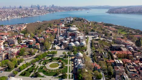 hagia sophia aerial view with drone from istanbul.