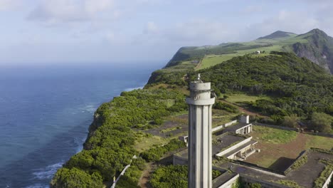 drone footage of a lighthouse on the edge of dramatic cliffs with the atlantic ocean in the background, são jorge island, the azores, portugal