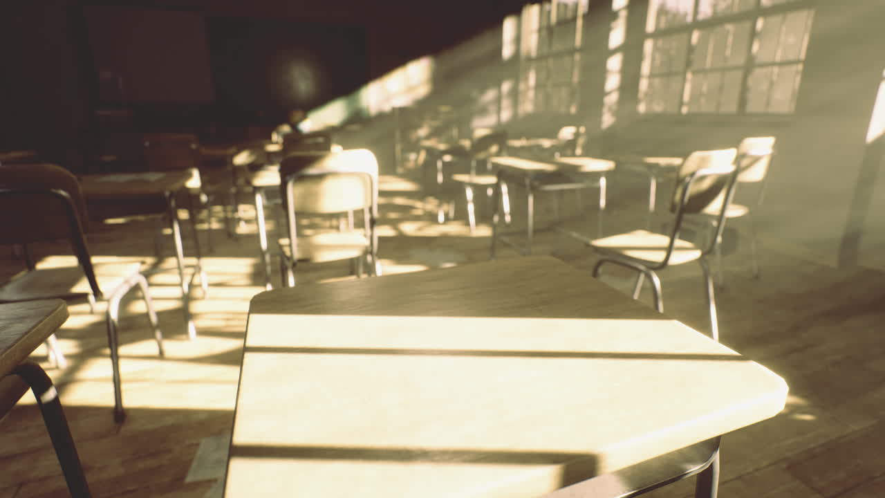 Sunlight streams through classroom windows creating a serene atmosphere