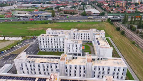 student campus x or cx milan, novate milanese, italy. aerial drone view