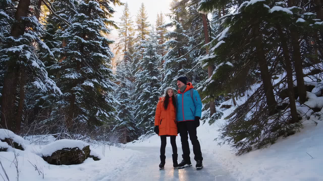 Couple Ice Skating in a Snowy Forest