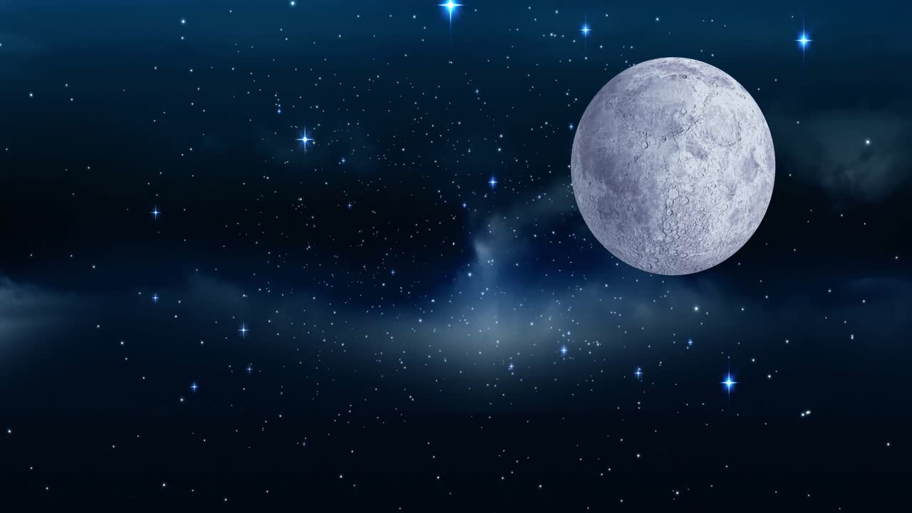 Animação de lua cheia e estrelas no céu noturno