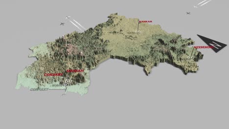 mapa del terreno en 3d de guinea