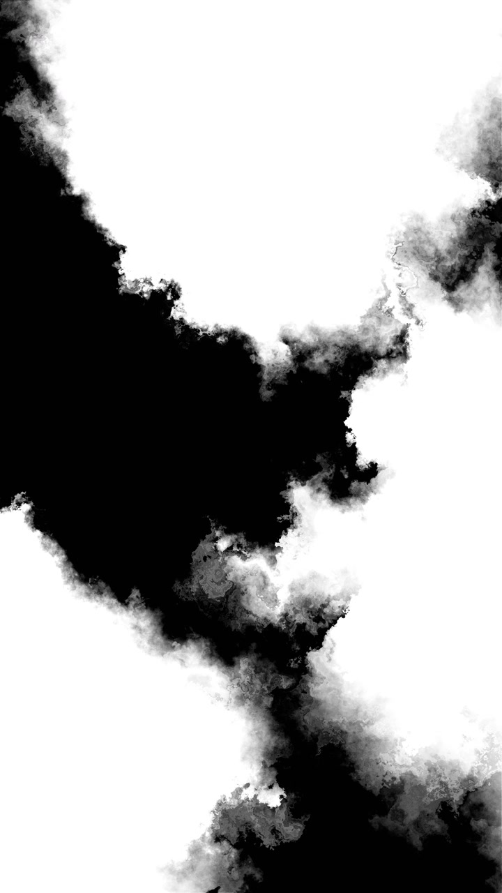 Lavaggio di fumo monocromatico, centro nero audace, bordo nuvoloso bianco, texture acquerello e maschere luma key