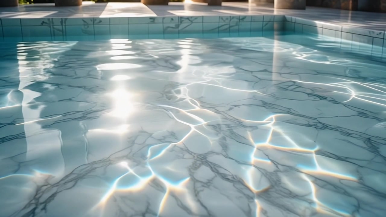Sunlight Refraction on Marble Tiled Swimming Pool Surface