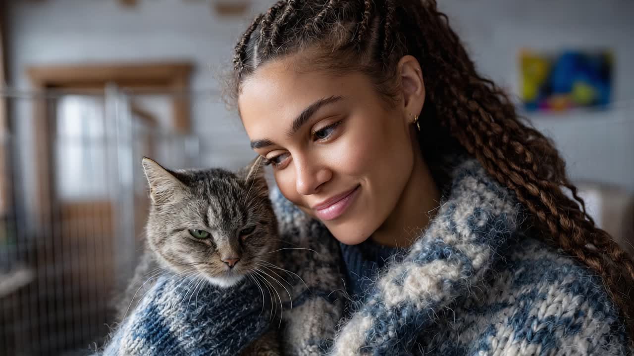 Heartwarming Moments: A Loving Bond Between a Woman and Her Feline Friend Captured in This Endearing Video Sequence