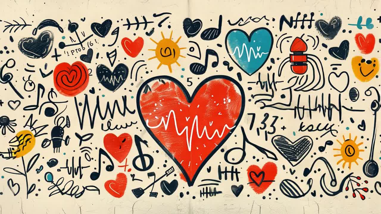 Heart Doodle with Music and Love Symbols