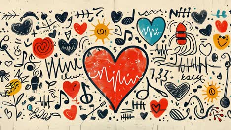 heart doodle with music and love symbols