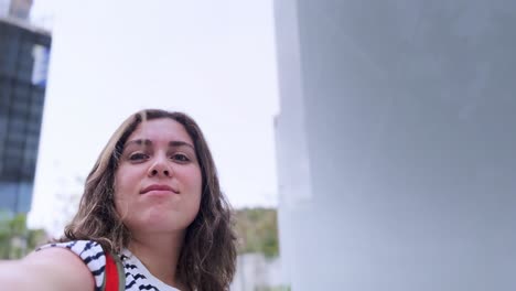 tourist girl making travel vlog