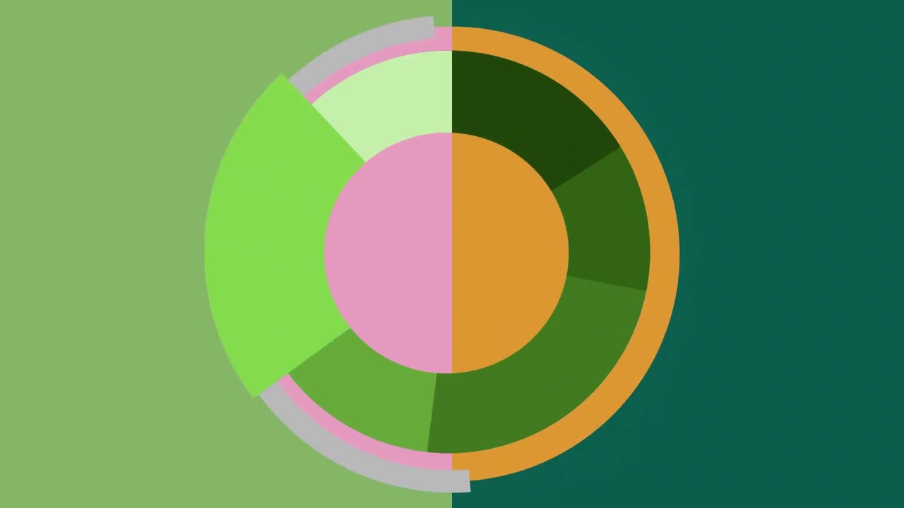 animación del gráfico de pastel y procesamiento de datos sobre fondo verde
