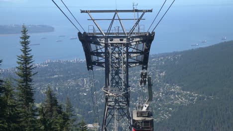 Cable-Car-With-Tourists-Going-Down-The-Mountain-In-Daytime