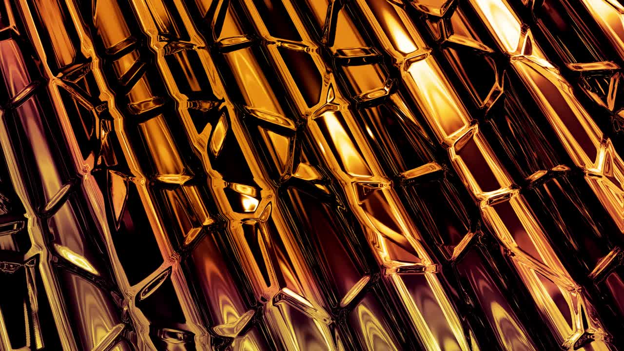 Sfondo astratto in loop con motivo a onde di liquido dorato scintillante su superficie lucida e brillante. Fluido blu viscoso simile a una superficie di lamina d'oro o vetro brillante. Bellissimo sfondo festivo creativo
