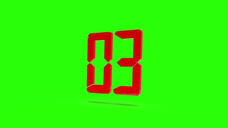Countdown clock from 9 to 0. Red digital numbers on a green screen background. Chroma key