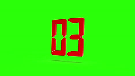 countdown clock from 9 to 0. red digital numbers on a green screen background. chroma key