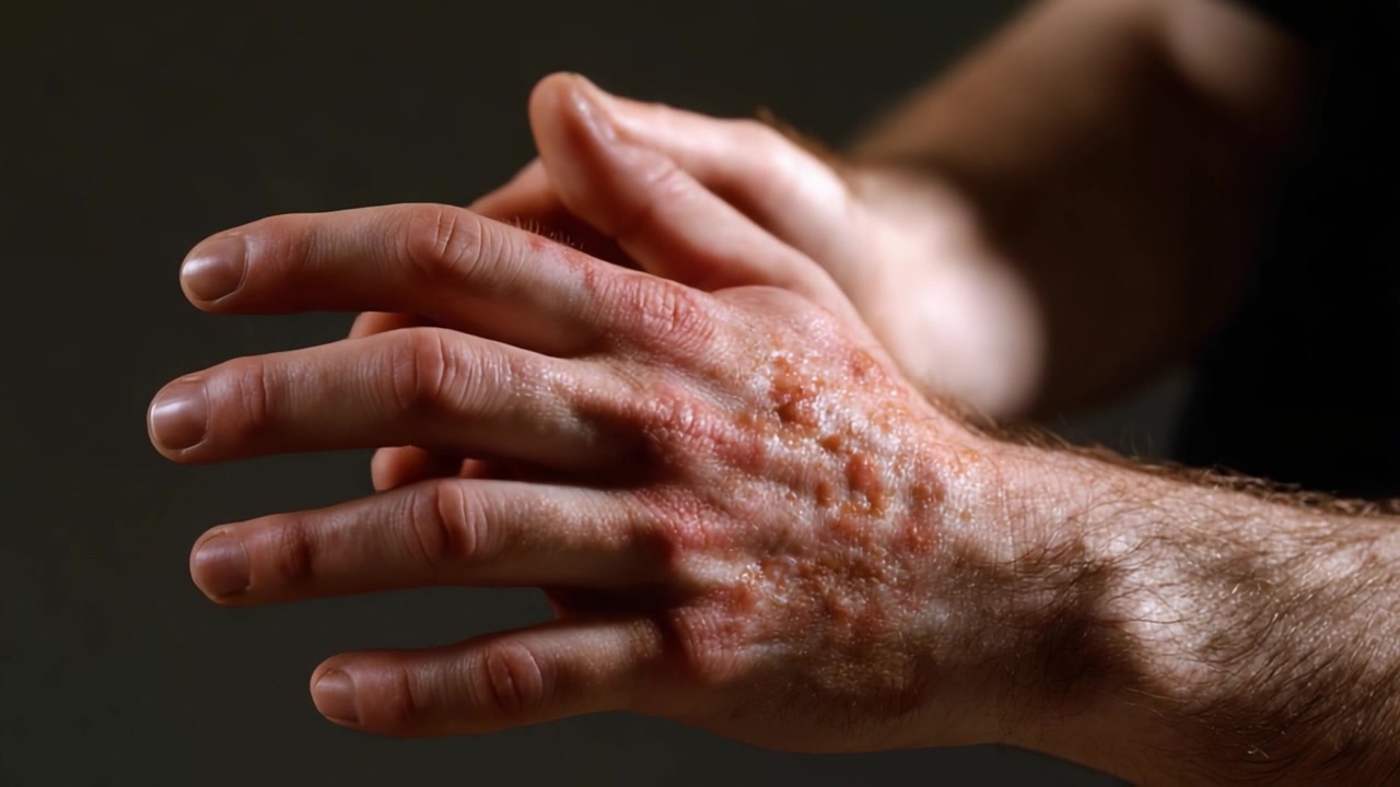 A Close-Up View of Skin Condition on Hands: Examining Dermatitis Symptoms and Texture in Progressive Stages of Appearance and Health