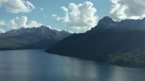 drone footage of redfish lake and sawtooth mountains in idaho