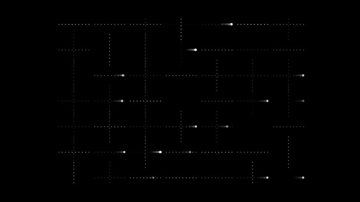 Punti astratti in movimento che formano una rete a griglia dinamica