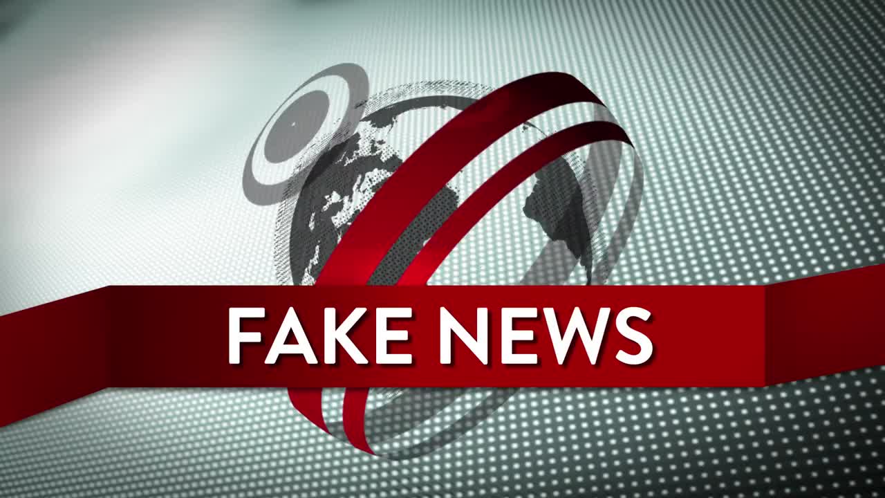 animación de palabras noticias falsas escritas en una pancarta con globo