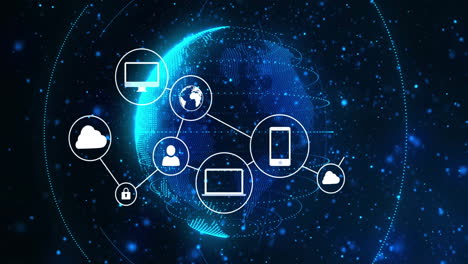 global network connections and data exchange animation over digital globe