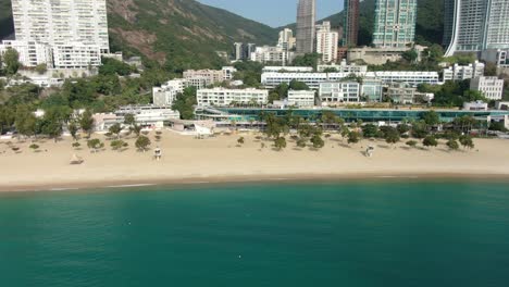 Playa-Pública-Vacía-En-Hong-Kong-Debido-A-Las-Pautas-De-Bloqueo-De-Covid19,-Vista-Aérea