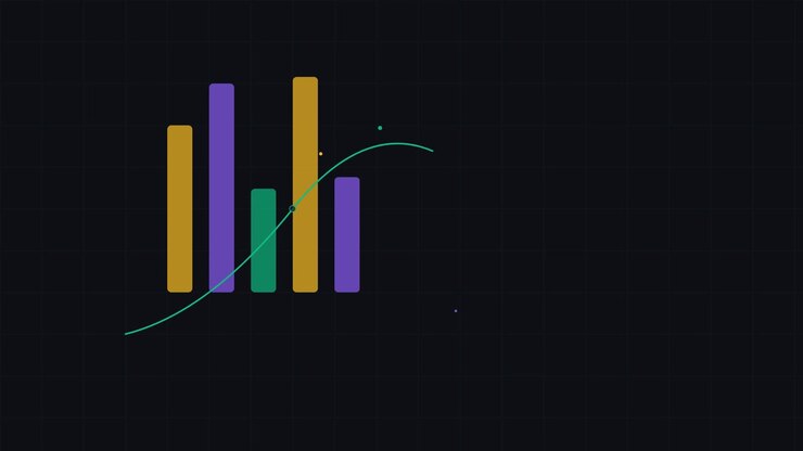 Gráfico de barras animado con línea de tendencia ascendente sobre fondo oscuro