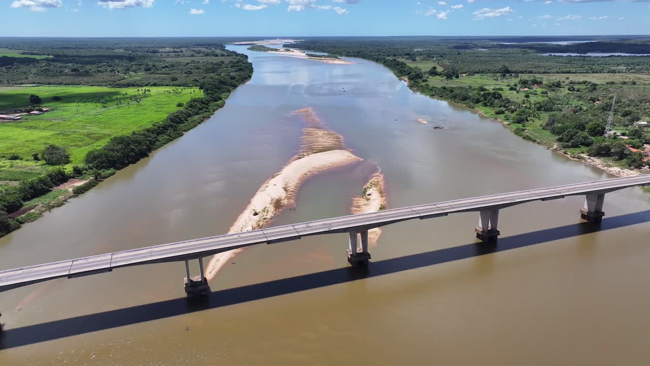 Parnaiba River Bridge At Parnaiba In Piaui Brazil. Border Piaui Maranhao. Freeway Road. Riverside Bridge. Parnaiba River Bridge At Parnaiba In Piaui Brazil. Elevated Road Traffic