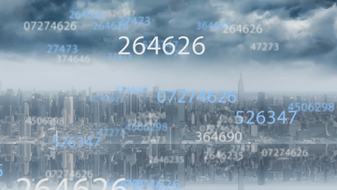 도시 풍경에서 변하는 숫자의 애니메이션