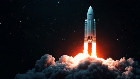 космическая ракета взлетает вверх