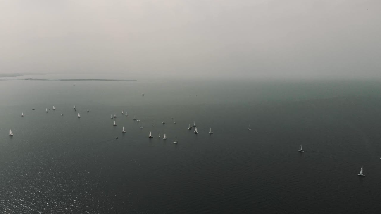 빛이 안개를 통해 호수 콘스탄스 (lake constance) 에 비추고 있습니다.