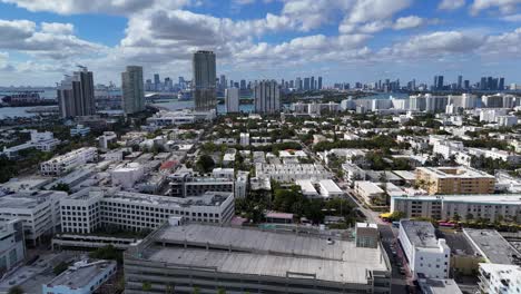 aerial view of miami beach city and coastline drone. drone aerial panorama of miami beach with coastline, ocean and modern buildings. bright sunny weather in florida
