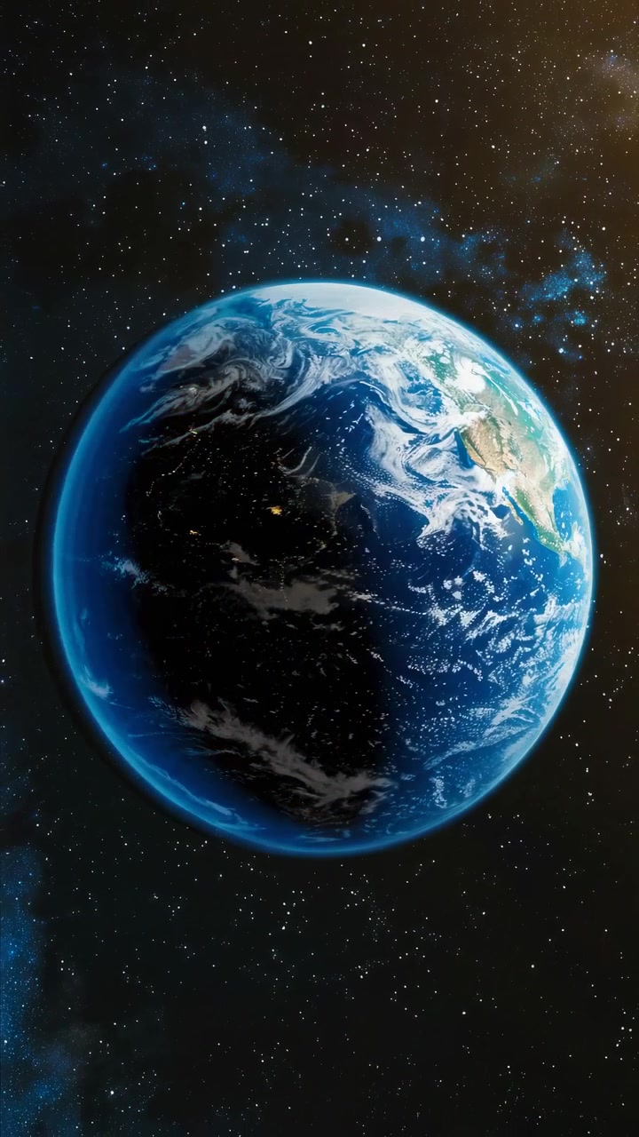 Vista global de la Tierra girando del día a la noche con luces de la ciudad
