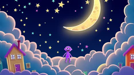 purple creature in a night sky village