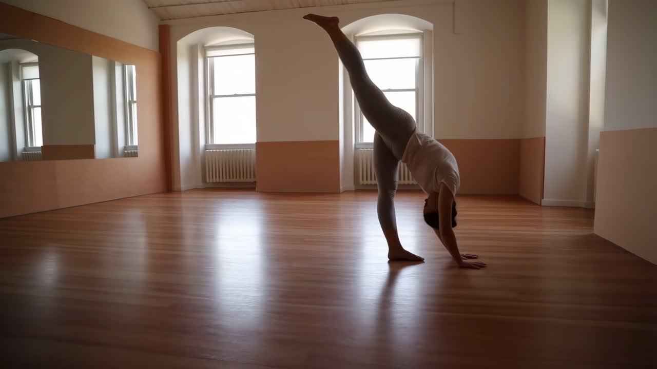 Woman practicing yoga pose in studio