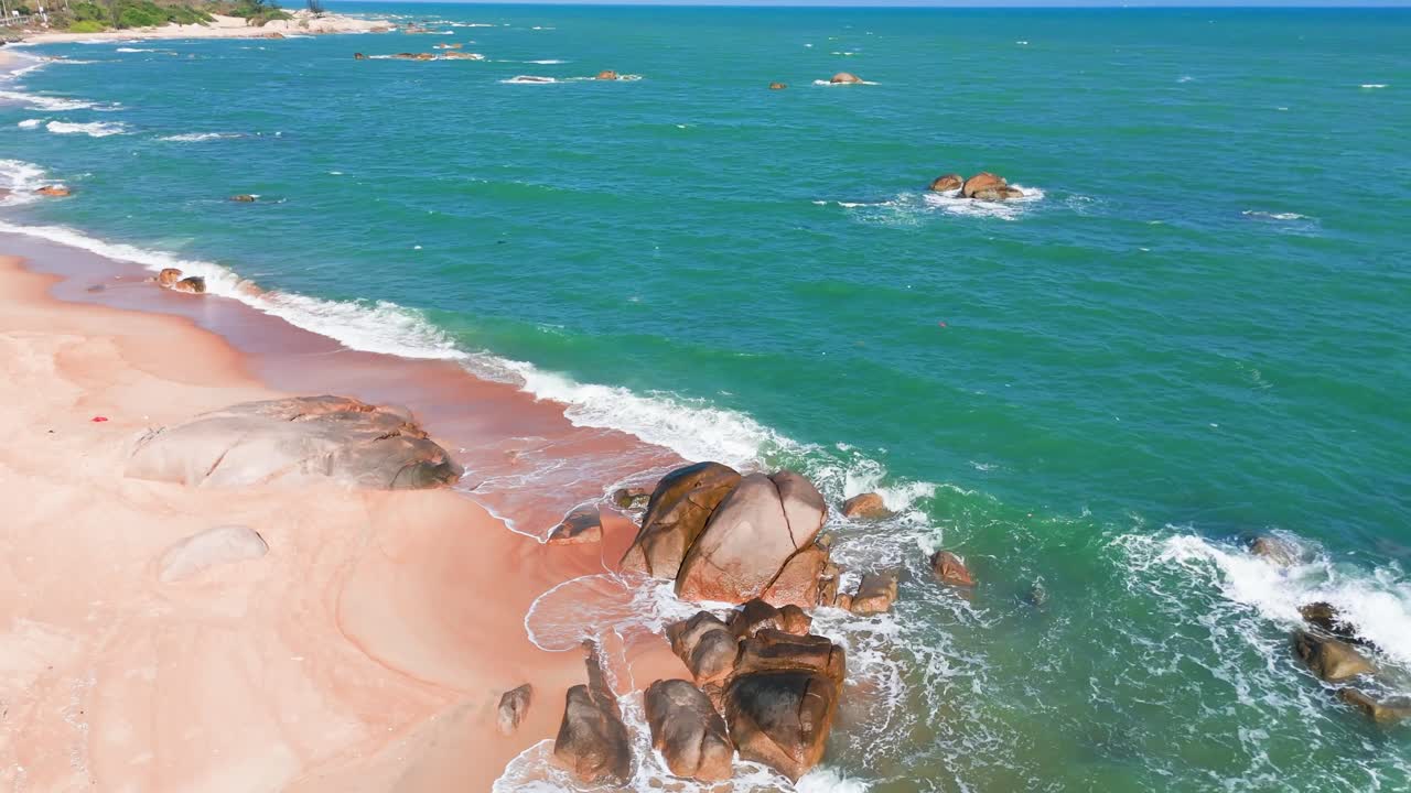 Aerial View Circle of Rocks at the Beach near Vung Tau in the Afternoon.