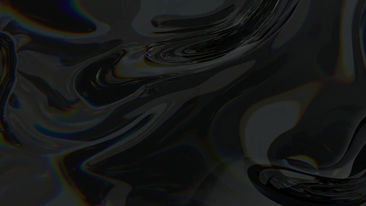 Abstract animation of dark, viscous liquid metal with subtle iridescent highlights swirling and flowing. Moody, elegant, and mysterious background