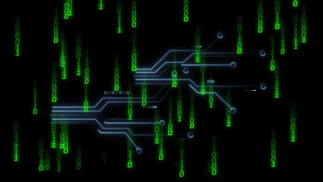 Animation-of-binary-coding-and-data-processing-on-black-background