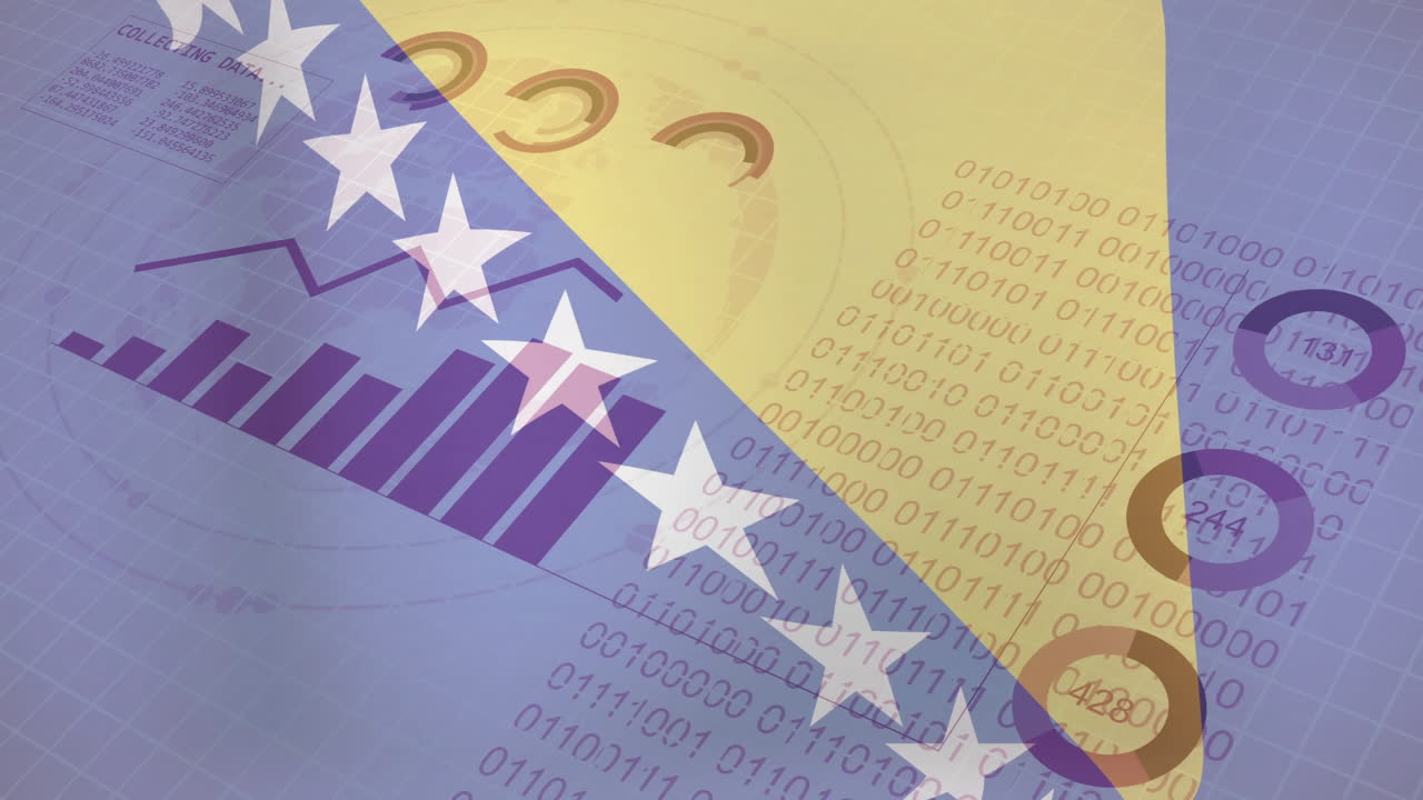 animación de la bandera de bosnia y herzegovina sobre el globo, mapas y procesamiento