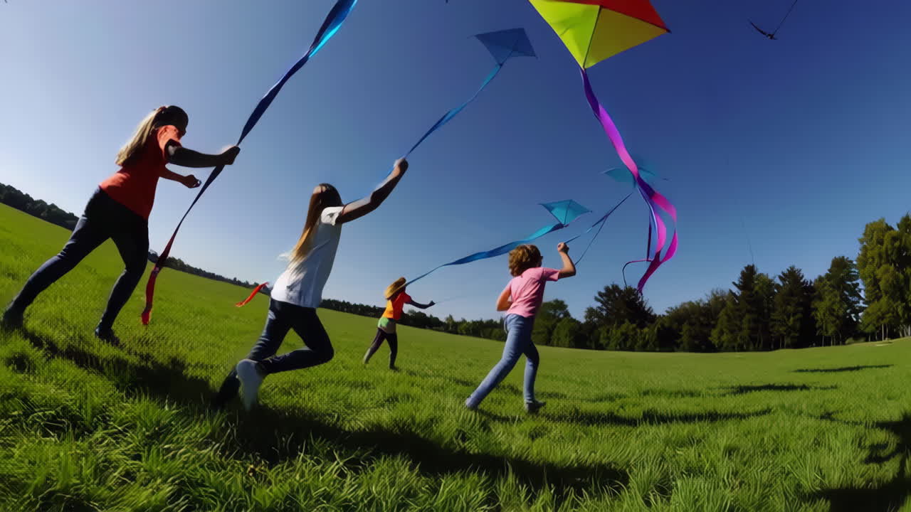 Children Flying Kites in a Field