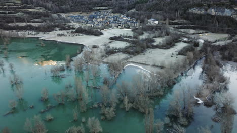 winter village and frozen lake