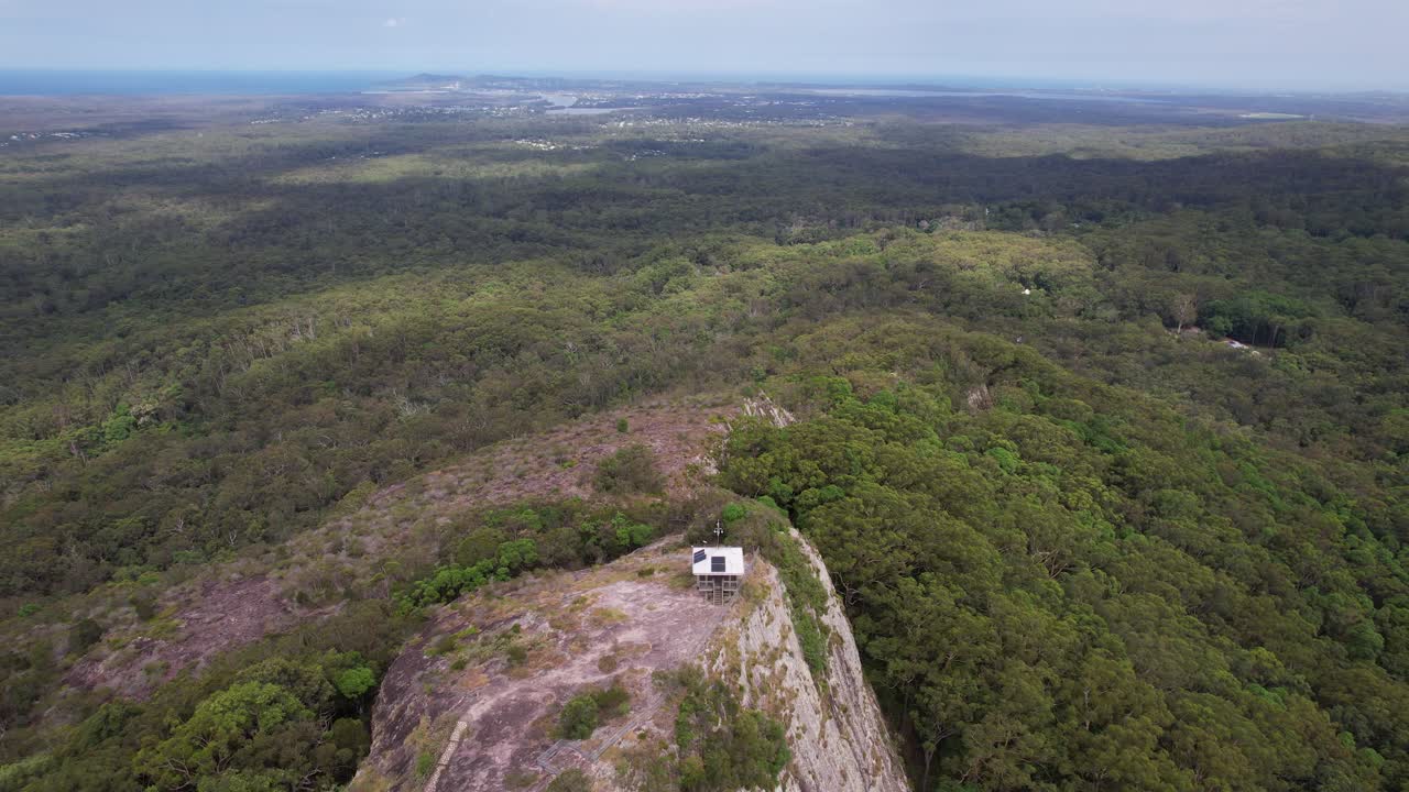 Aerial View Of Mount Tinbeerwah Lookout Overlooking Dense Forest. Tewantin National Park In Queensland, Australia.