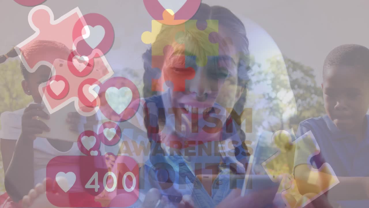 animación del texto del mes de concienciación sobre el autismo en diversos escolares