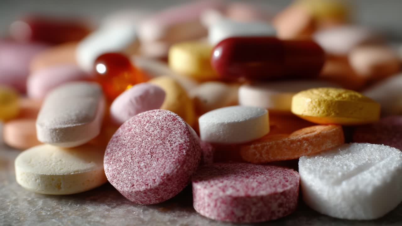 A Vibrant Collection of Multicolored Tablets and Capsules Displaying Various Shapes and Sizes, Symbolizing Health, Wellness, and Medication in Everyday Life
