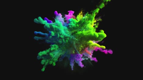 explosión de colorido humo multicolor y polvo en cámara lenta contra fondo negro