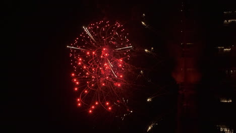 formato vertical: fuegos artificiales estallan en el cielo nocturno oscuro sobre el agua tranquila