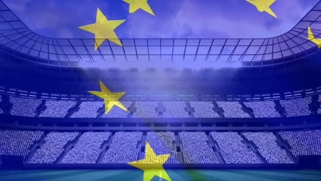 Bandera-Europea-Flotando-Frente-A-Un-Estadio