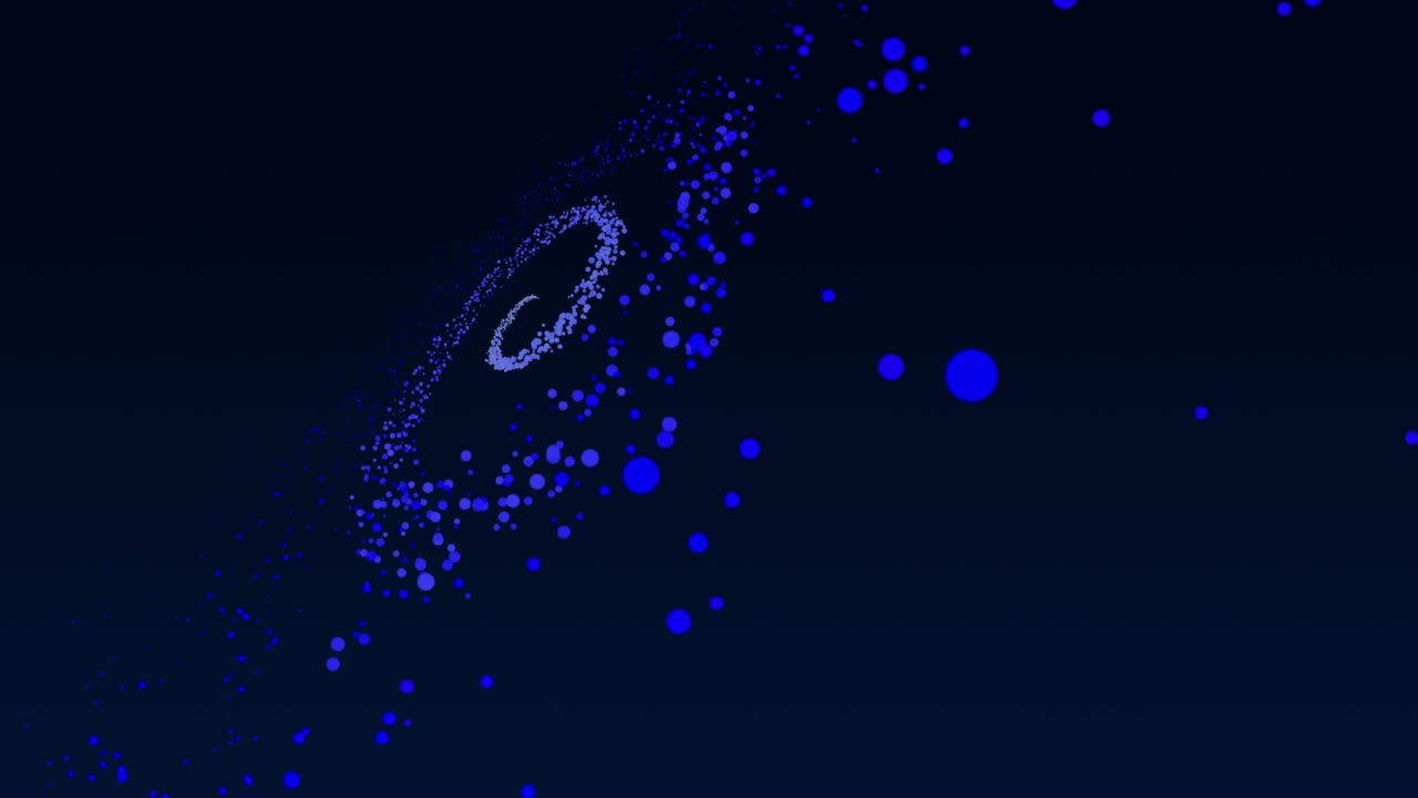 움직이는 입자를 통해 날아가는 나선형 은하. 추상적인 모션 디자인 배경