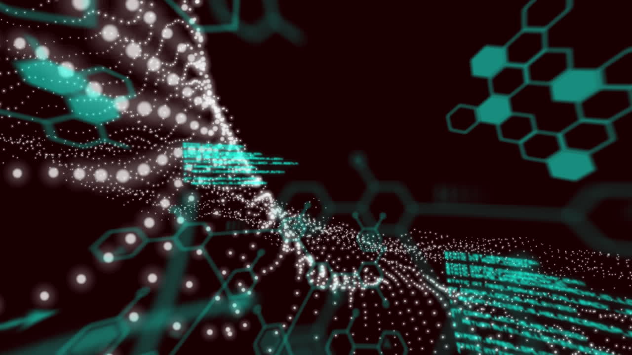 Animation of data processing over light spots on black background